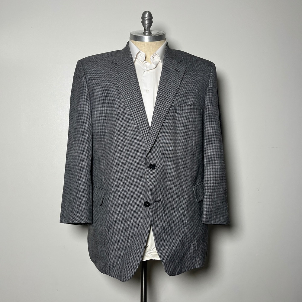 Jos. A. Bank Blazer Mens 50R Grey Micro-check Linen Wool Blend Two-Button Jacket